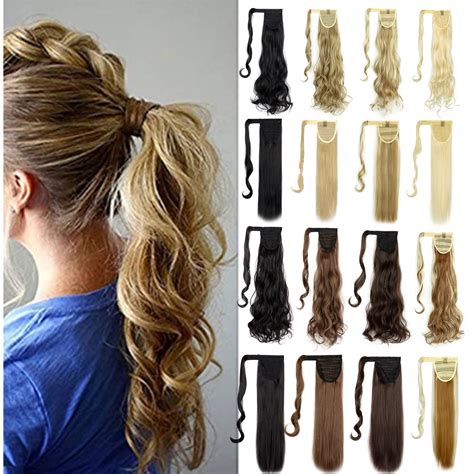 SAYFUT Black Ponytail Extension Wrap Around Long Straight Curly Wave ...