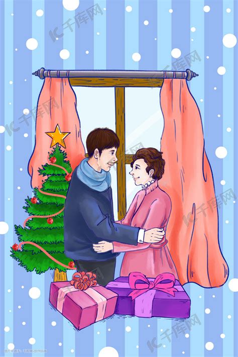 唯美圣诞节爱情圣诞插画图片-千库网