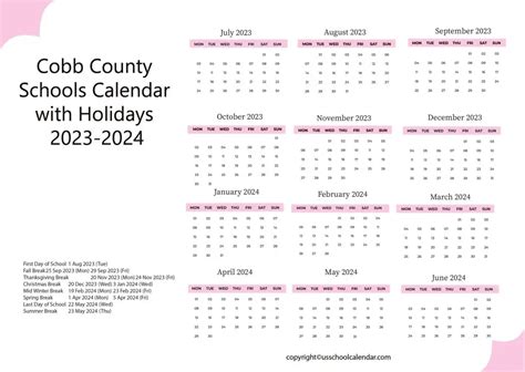 Cobb County Public Schools Calendar - US School Calendar