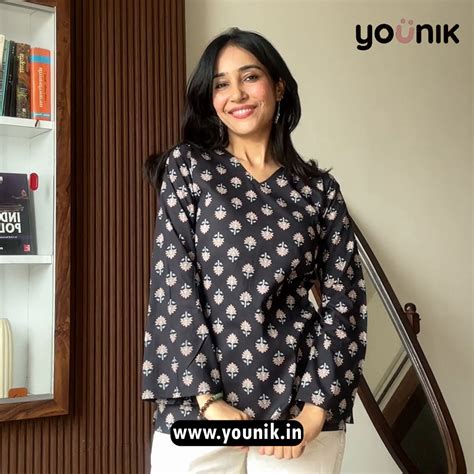 Metal Black Hand Block Printed Pure Cotton Short Kurti – YOUNIK