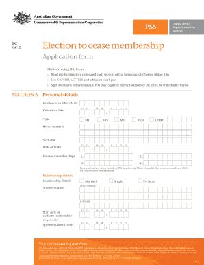 PSS Election to Cease Membership Form - Blank Fillable Template | Fill ...