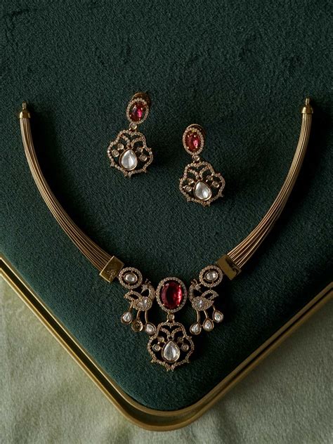 RUBY PEACOCK HASLI - premium matte NECKWEAR with earrings-latest south ...