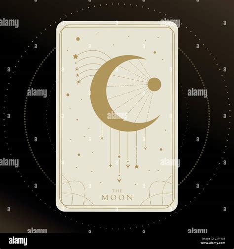 Tarot card of Major Arcana the Moon. Tarot card in golden and white ...
