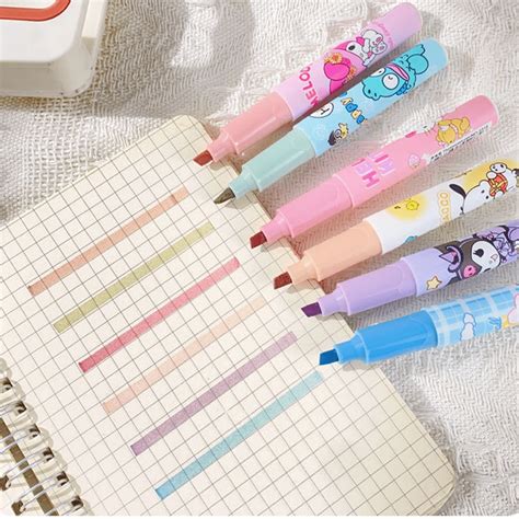 6pcs/Pack Sanrio Multicolor Highlighter. Super Cute Cartoon Highlighter ...