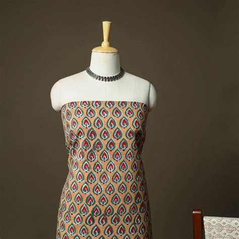 Brown Hand Block Print Cotton Sanganeri 3pc Unstitched Dress Material ...