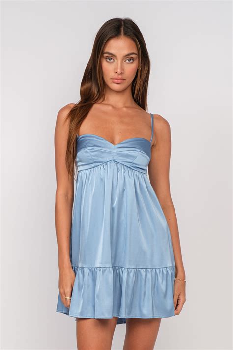 Blue Satin Bustier Tiered Babydoll Mini Dress | Boho Pink | Cute ...