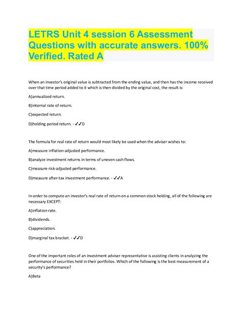 LETRS Unit 4 session 6 Assessment Questions with accurate answers. 100% ...