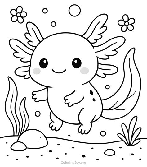 Adorable Axolotl Coloring Page – Cute Kawaii Underwater Scene