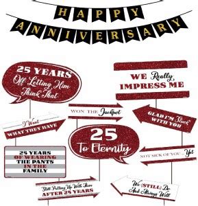 Balloons 25th Happy Anniversary Photo Booth Props (Set of 10)+1 Set ...