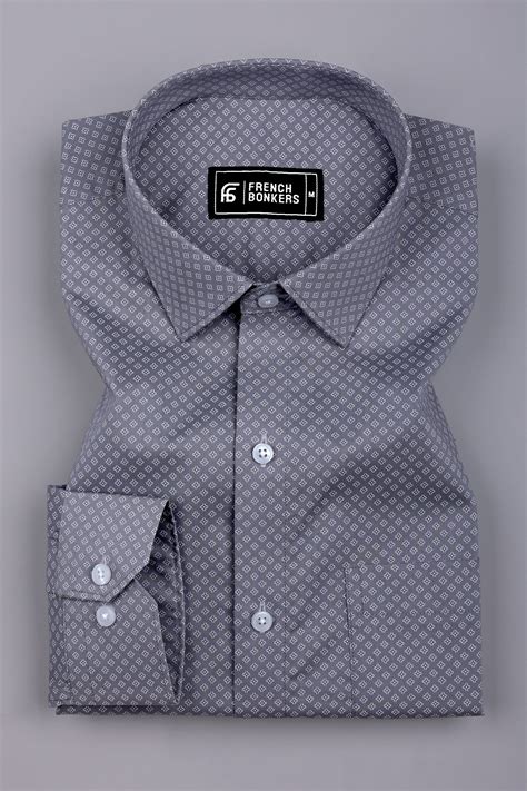 Smoky Grey White Printed Cotton Shirt for Men