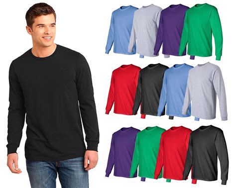 BILLIONHATS 12 Pack Plain Long Sleeve T-Shirts, 100% Cotton - Crew Neck ...