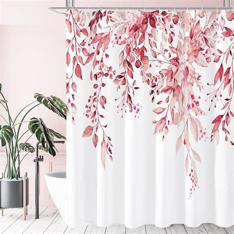 Amazon.com: DePhoto Watercolor Flower Shower Curtain Pink Floral ...