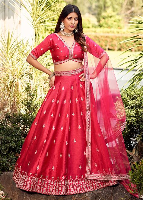 3 Pc Pink Silk Readymade Lehenga Set