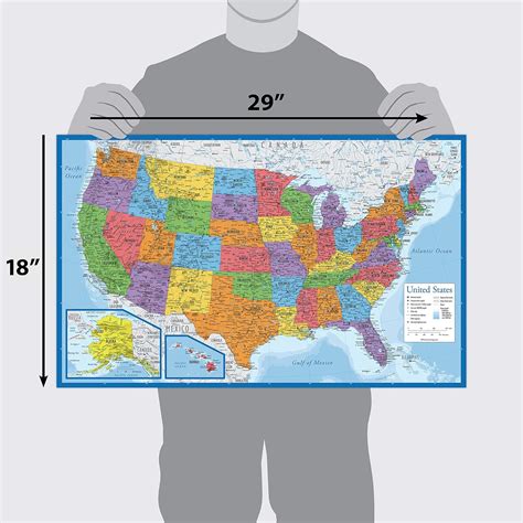 PalaceLearning 2 Pack - USA Map Poster [Blue Ocean] & Cursive India | Ubuy