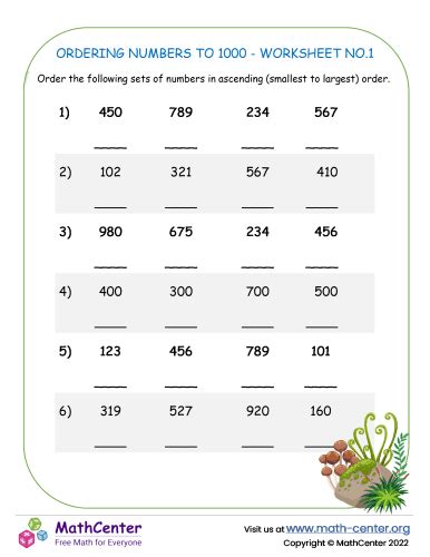 Image result for Ordering Numbers Math Worksheets