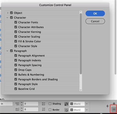 Image result for Control Panel InDesign