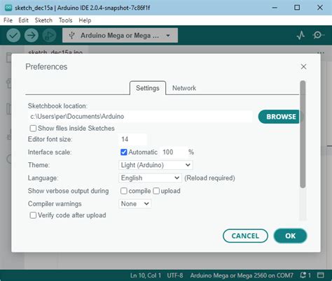 Image result for Arduino Preferences Menu
