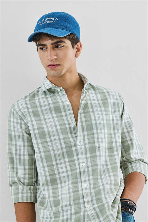 Buy Men's Green Checks Regular Fit Linen Shirt Online | Snitch – SNITCH