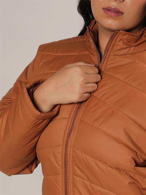Instafab Plus women'sTan Brown Quilted Puffer Jacket With Zip Closure