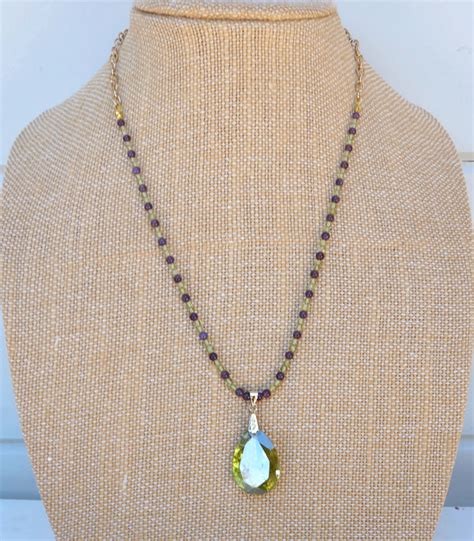 Buy Peridot CZ Pendant Necklace, Amethyst and Peridot Beads, Cubic ...