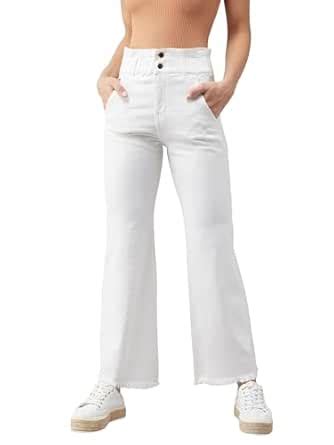 Buy Dolce Crudo Women's White Flared High Rise Ankle Length Stretchable ...