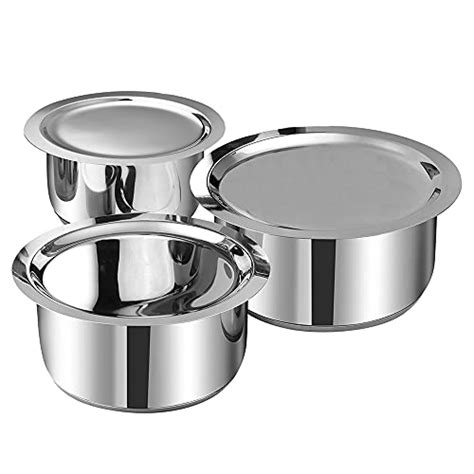 Vinod Stainless Steel 3 pc Tope Set with Capacity of 1.4 litres, 1.8 l ...