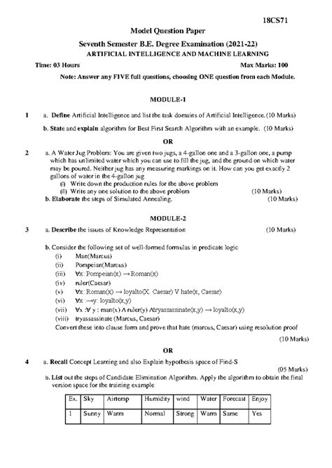 Aiml - 18CS Model Question Paper Seventh Semester B. Degree Examination ...