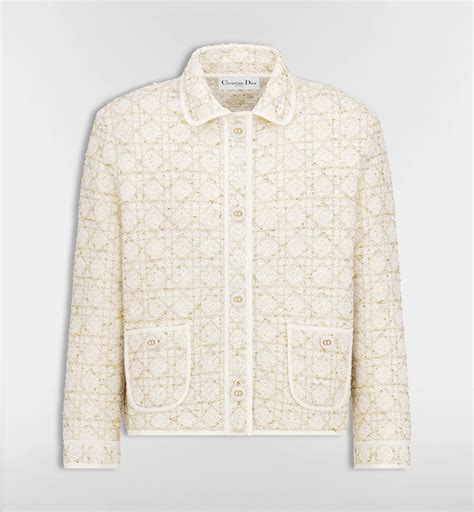 Macrocannage Jacket White and Gold-Tone Cotton-Blend Tweed Knit | DIOR