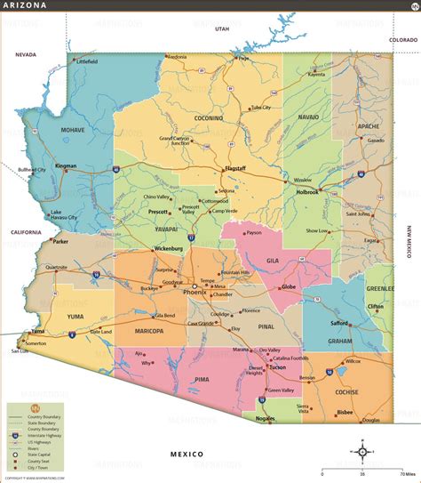 Arizona Map with Counties, Cities, and Highways | MapNations
