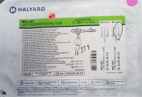 New HALYARD 0120-18-3.0 MIC-KEY* GASTROSTOMY FEEDING TUBE Low Profile G ...