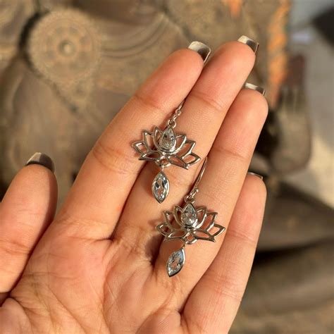 Buy Blue Topaz Earrings, Sterling Silver Lotus Earrings, Lotus Dangle ...