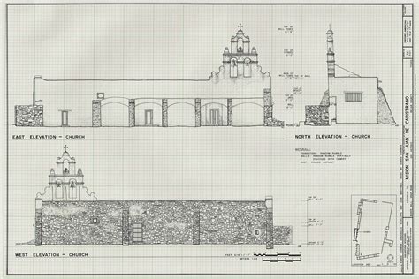 Mission San Juan De Capistrano Elevation Drawing – 1731 Texas Mission ...