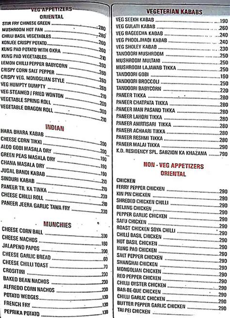 Menu at KD Residency - Hotel in Kalyan, Kalyan