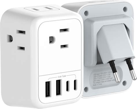 Travel Plug Adapter with 4 AC Outlets and 4 USB Ports - European and ...