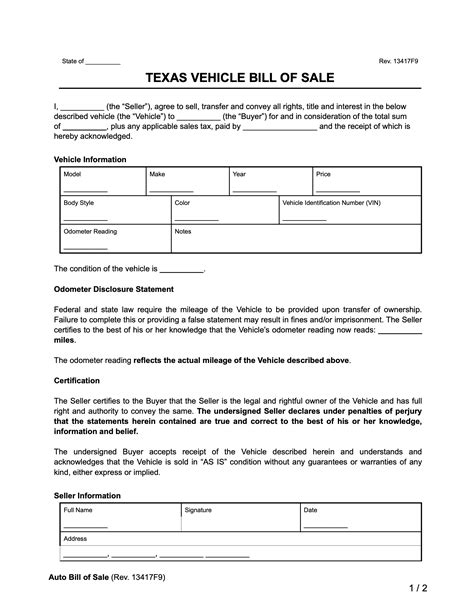 Motor Vehicle Bill Of Sale Free Template - udlvirtual.esad.edu.br