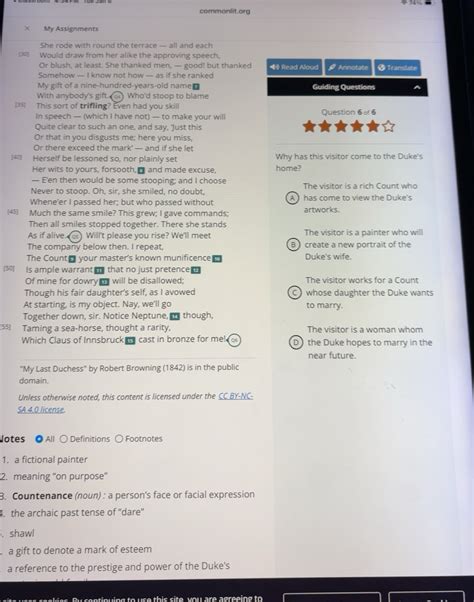 Solved: commonlit.org My Assignments She rode with round the terrace ...