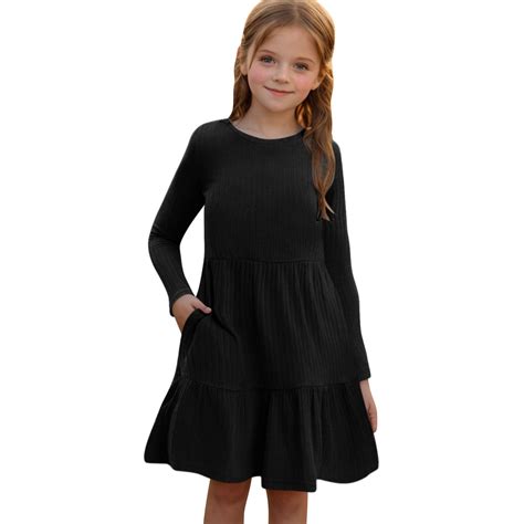ameIAEA Kids Girls Fall Knit Dress Long Sleeve Crewneck A-Line Casual ...