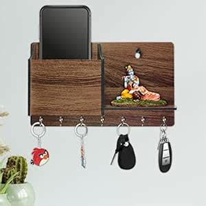 FRAVY MDF Wood Multi Key Holder with Mobile Charger Stand (7 Hooks ...
