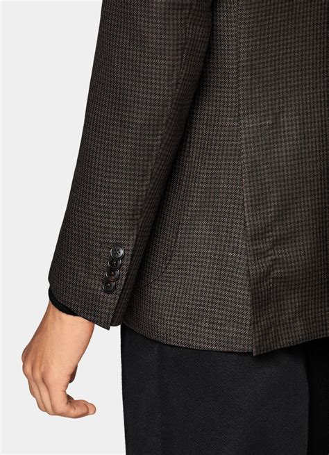 Dark Brown Houndstooth Tailored Fit Havana Blazer in Wool Mohair ...