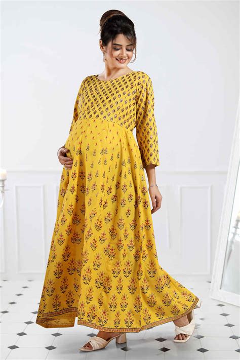 Sunny and Stylish: Citrus Yellow Printed Maxi Feeding Dress – MomsBae