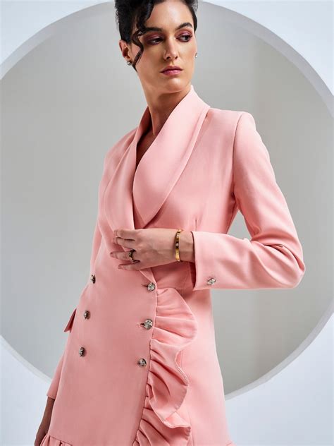 Peach Double-Breasted Ruffle Blazer Dress – PROT