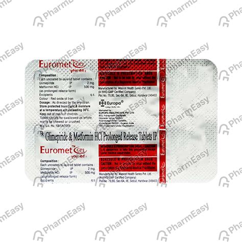 Euromet Gp2 Strip Of 10 Tablets: Uses, Side Effects, Price & Dosage ...