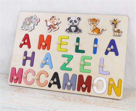 Personalized Baby Name Puzzle, Wooden Name Puzzle With Animals, Toddler ...
