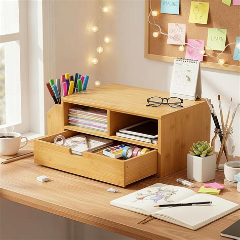 Hiceeden 2 Tier Bamboo Desktop Organizer, Desk India | Ubuy