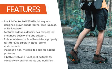 BLACK+DECKER High Ankle Olive Suede Leather Safety Shoes for Men ...