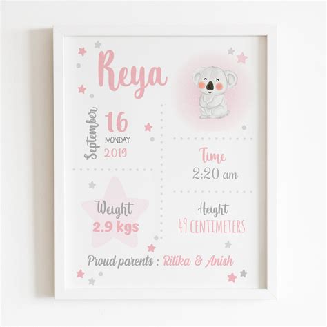Birth Statistics Frame Koala | The Tiny Trove