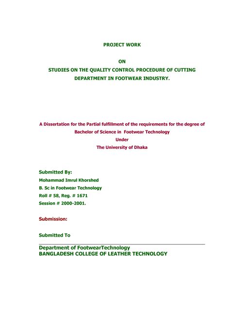 Research Thesis - PROJECT REPORT - PROJECT WORK ON STUDIES ON THE ...