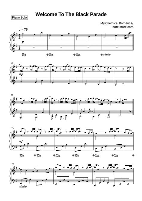 My Chemical Romance - Welcome To The Black Parade sheet music for piano ...