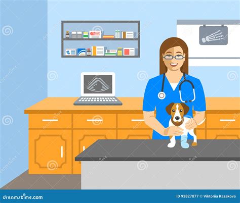 Veterinarian Doctor Holds Dog on Examination Table Stock Vector ...