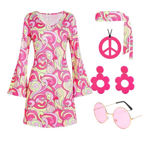60s 70s Disco Outfit Hippie Costume Women, 1970 Style Clothes Dress ...
